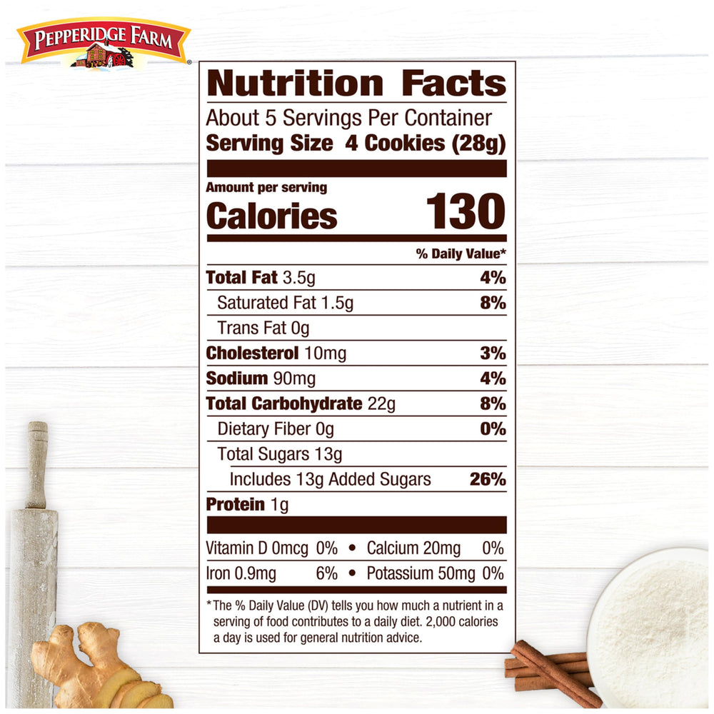 Pepperidge Farm Gingerman cookies showcase crunchy texture ideal for tea or coffee.