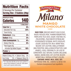 Pepperidge Farm Milano cookies closeup shows creamy white chocolate mango