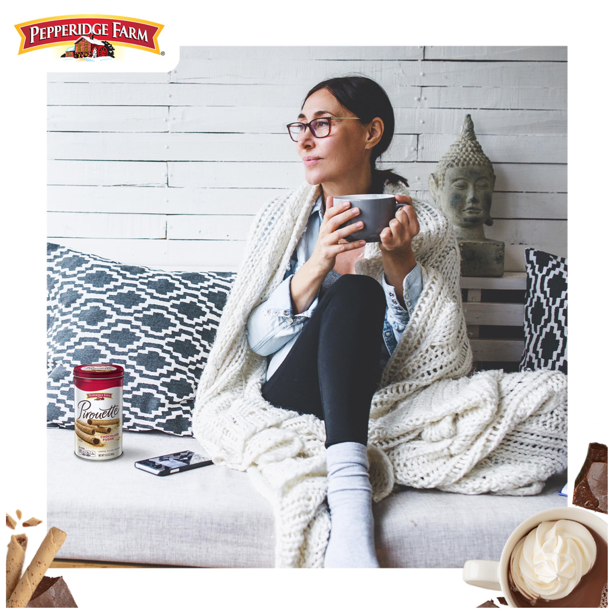 Pepperidge Farm Pirouette Cookies beside coffee, complementary flavor pairing.