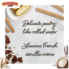 Pirouette vanilla crème detail reveals a delicate, crisp wafer and creamy center.