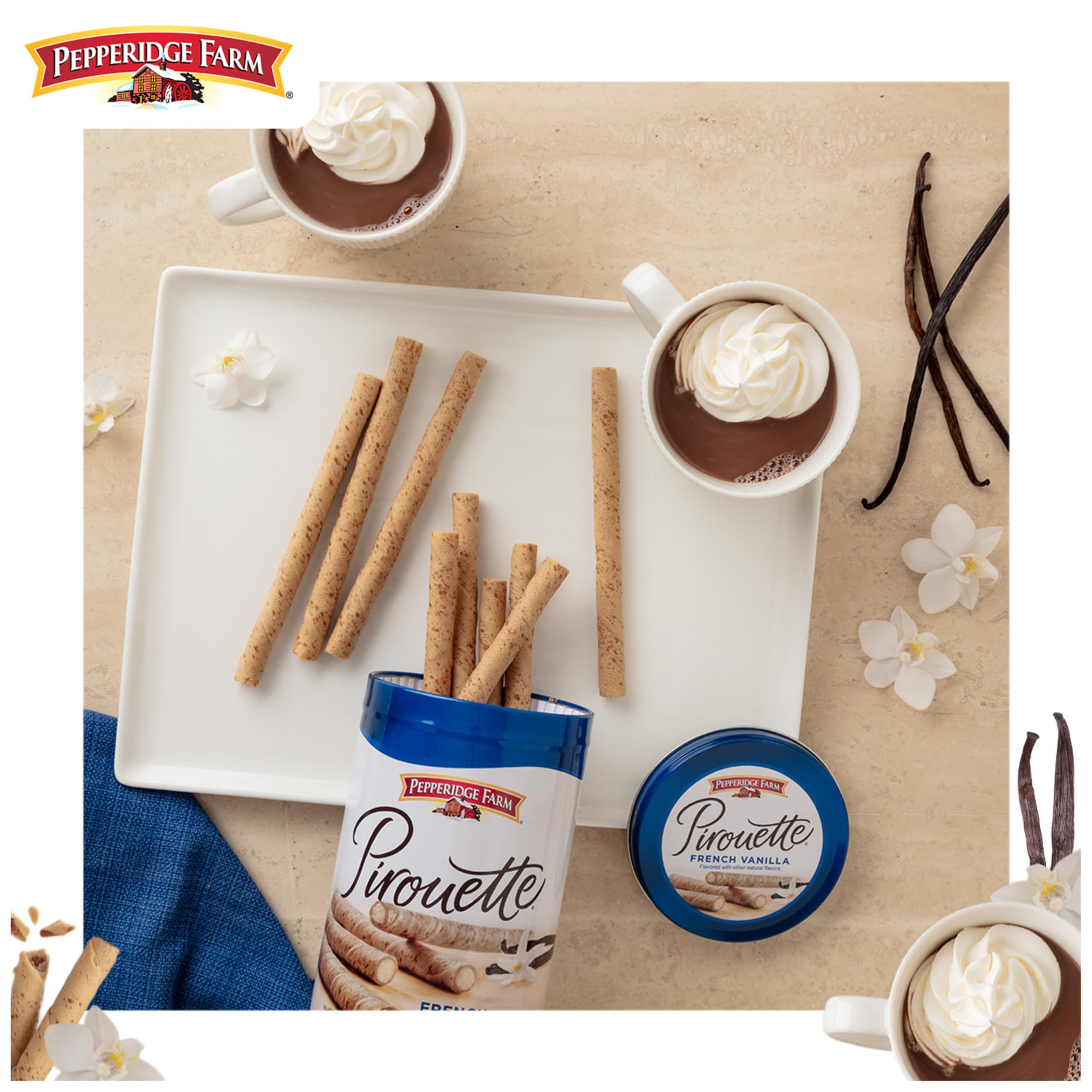 Pepperidge Farm Pirouette wafers with ice cream create an elegant dessert combo.