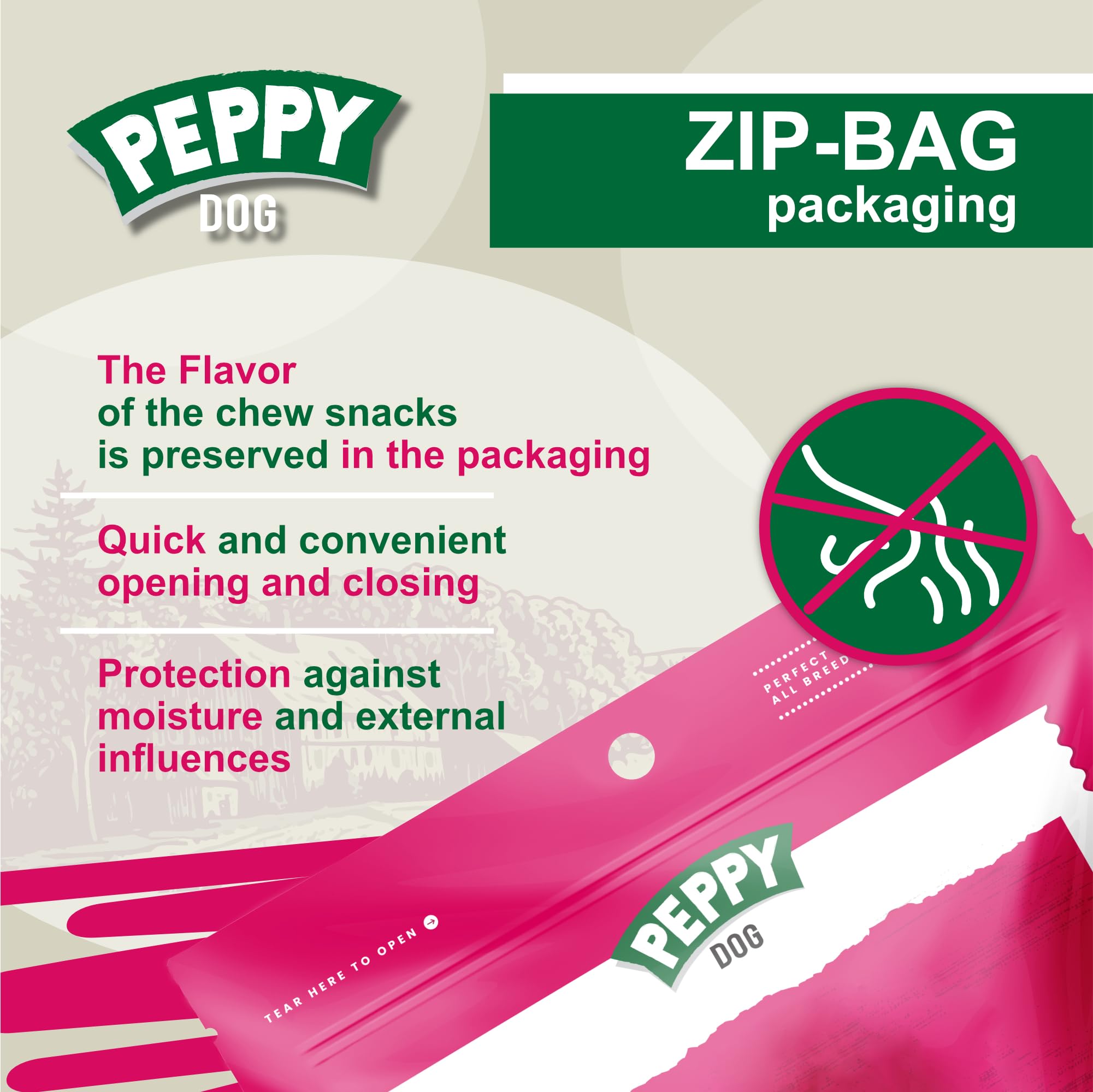 Natural ingredients label on PEPPY DOG packaging