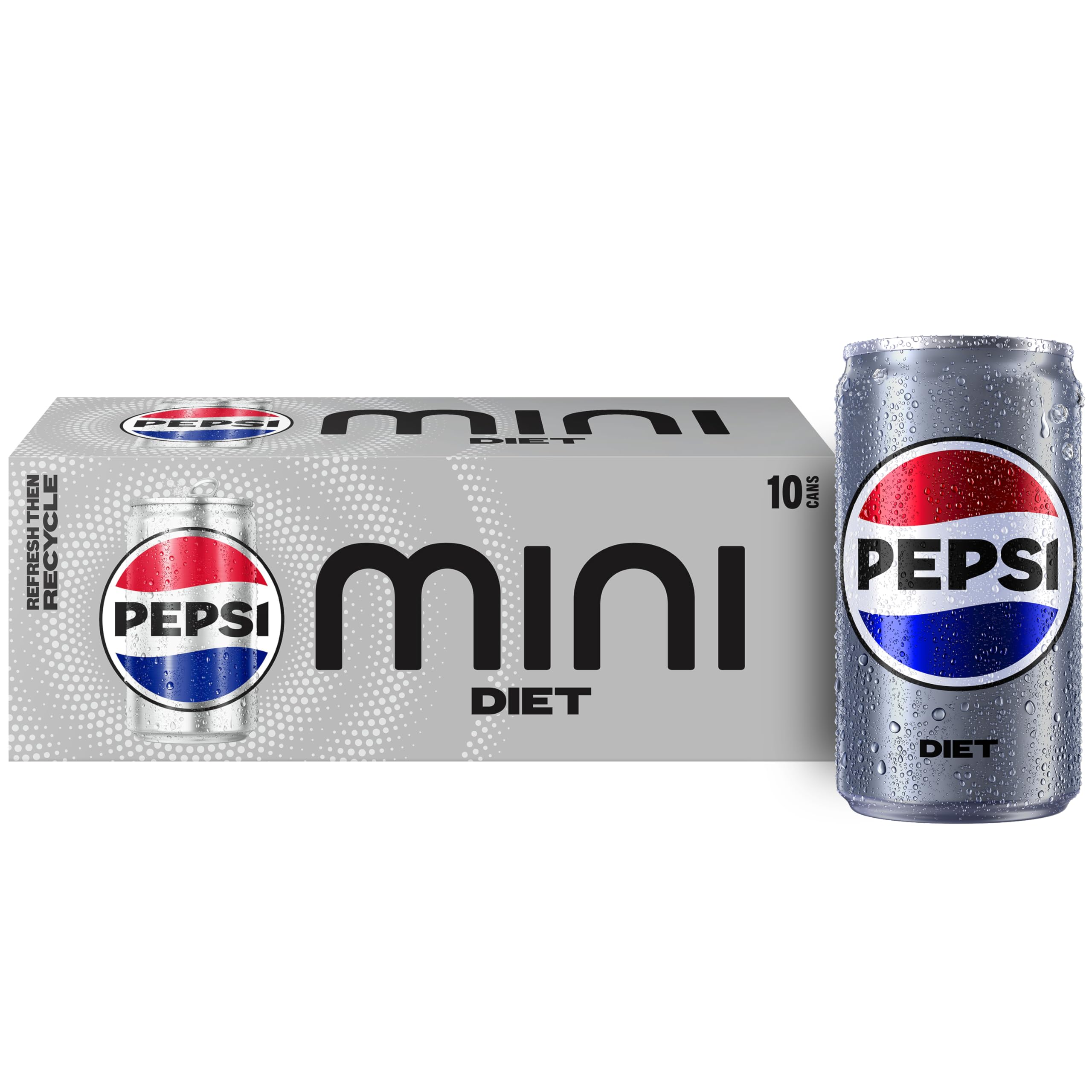 Diet Pepsi mini cans on table, a light, zero-calorie refreshment for gatherings.