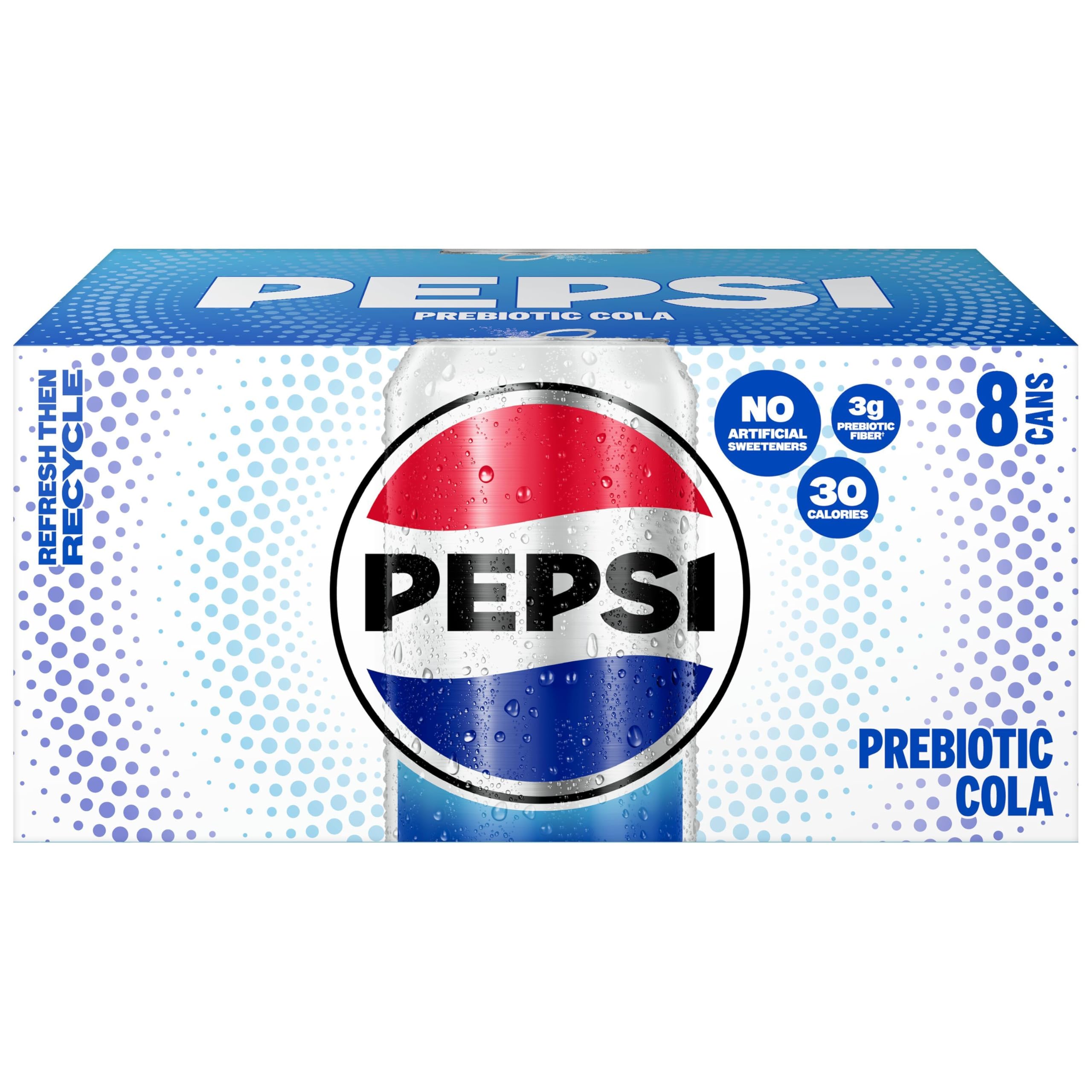 Pepsi Prebiotic Cola poured into a glass, great for gatherings.