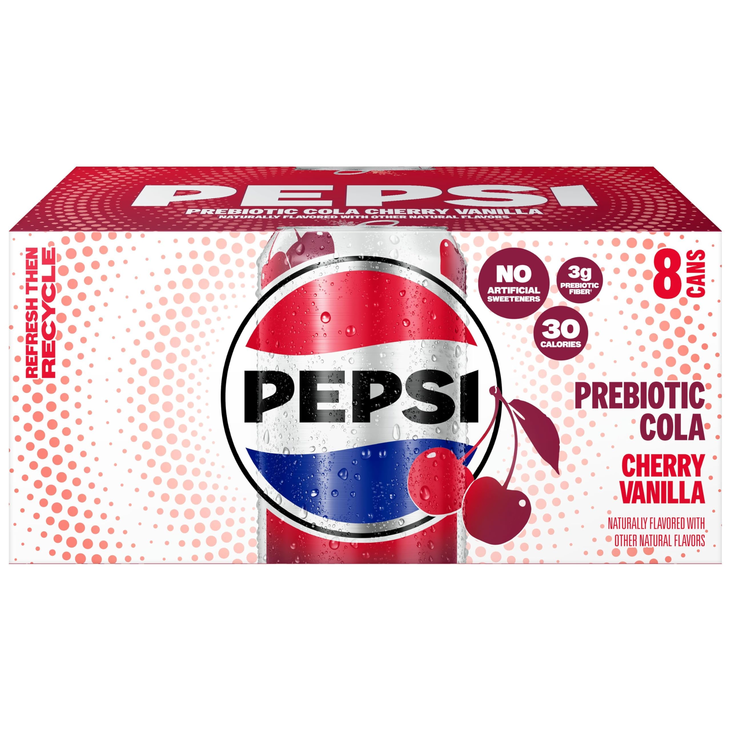 Pepsi Prebiotic Cola glass with can, refreshing on a sunny day.