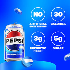 Pepsi Prebiotic Cola 8-pack display, party-ready and convenient.