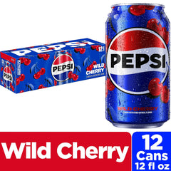 Pepsi Wild Cherry logo on a chilled can for meals.