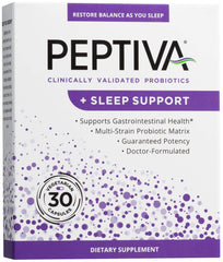Peptiva bottle front view shows probiotic formula for daily digestive comfort.