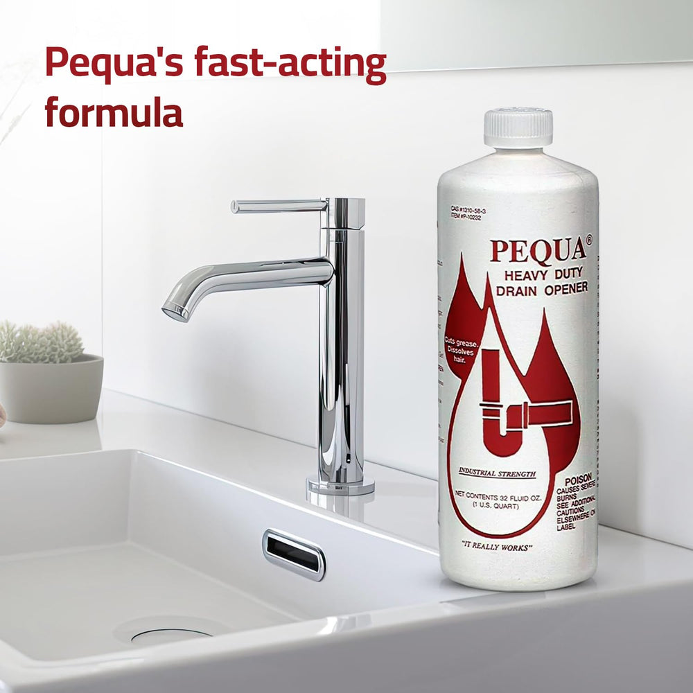 PEQUA INDUSTRIES drain opener in action dissolves grease and hair