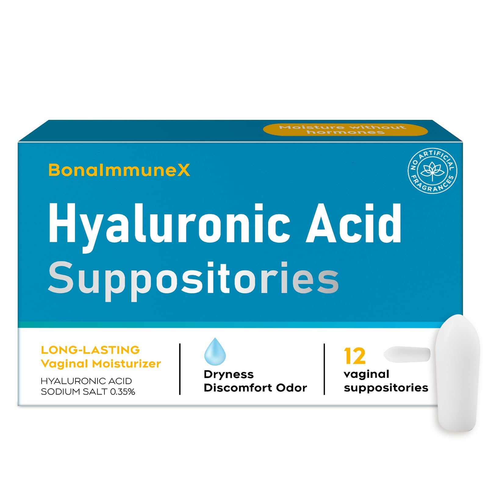 Peralpow Hyaluronic Acid vaginal suppositories packaging highlights convenient, hormone-free vaginal hydration.