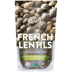 Pereg Du Puy French Green Lentils bag front showing non-GMO, additive-free packaging.