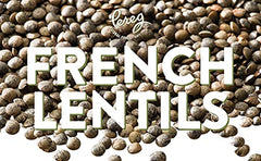 Pereg Du Puy lentils texture closeup revealing small, green marled grains.