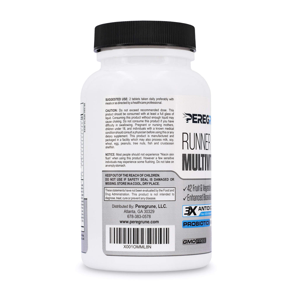 PEREGRUNE Runner Multivitamin label shows whole-food blend for better absorption.