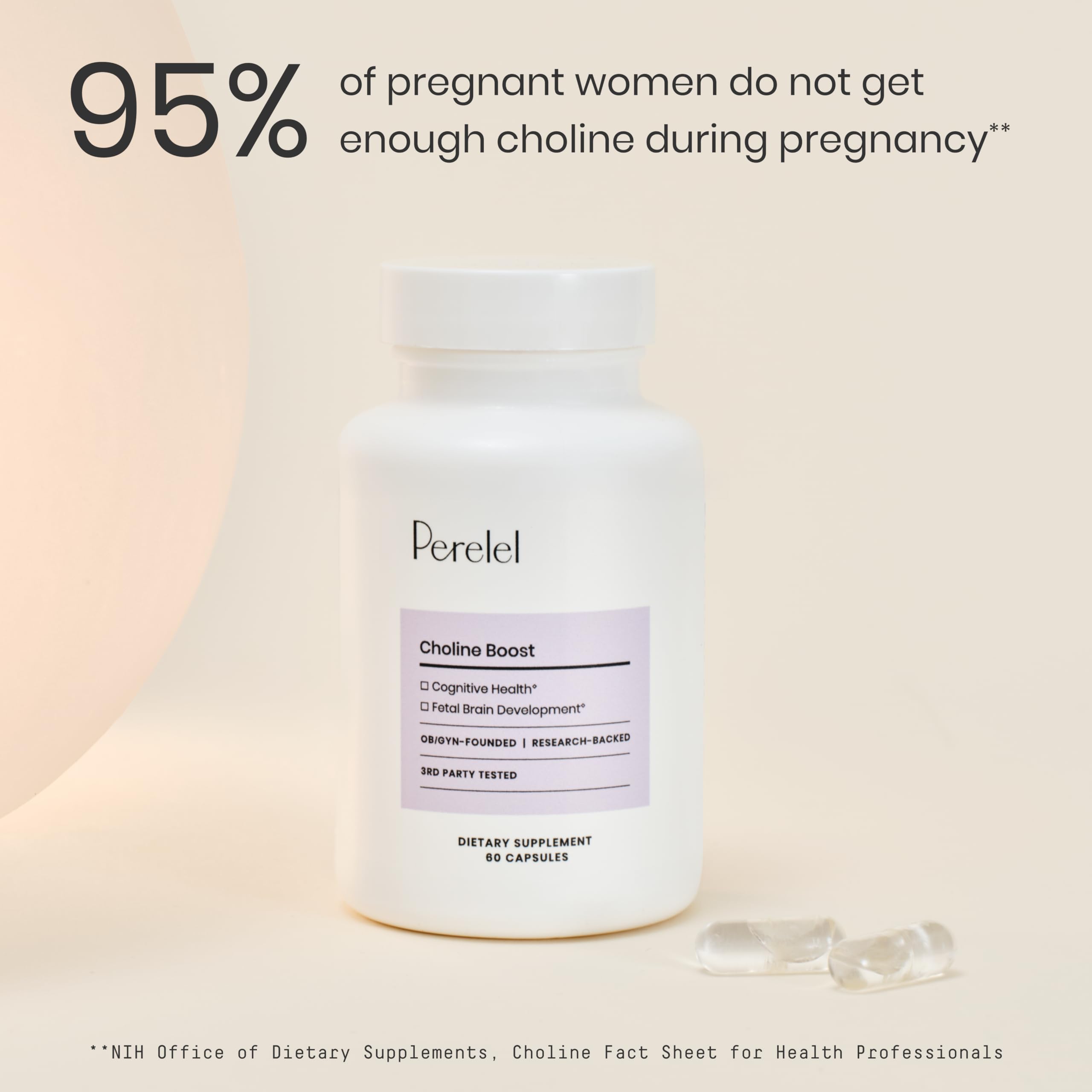 Perelel Choline Boost supports postpartum breastfeeding nutrition with easy-to-take capsules