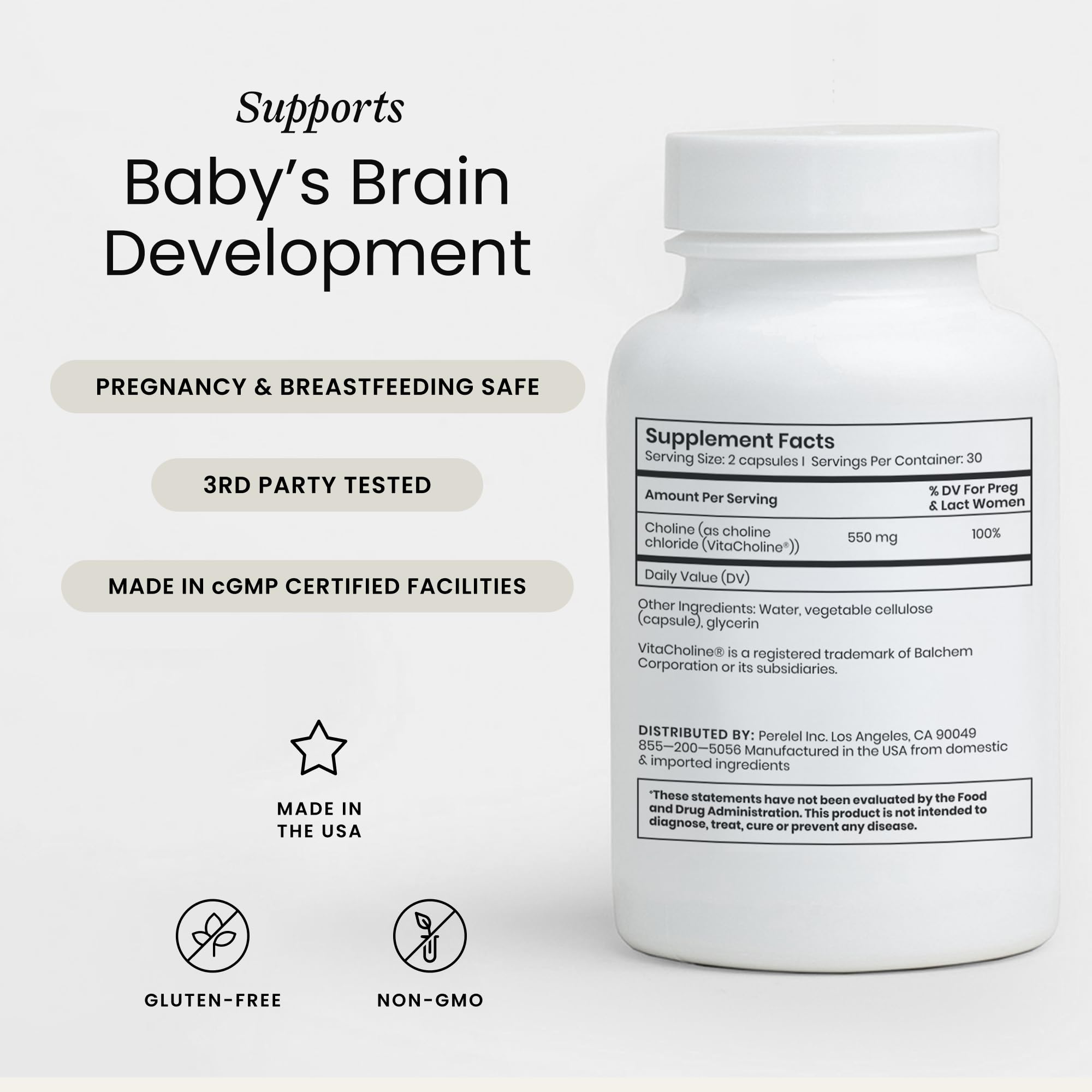 Perelel Choline Boost promotes pregnancy brain development with daily capsules