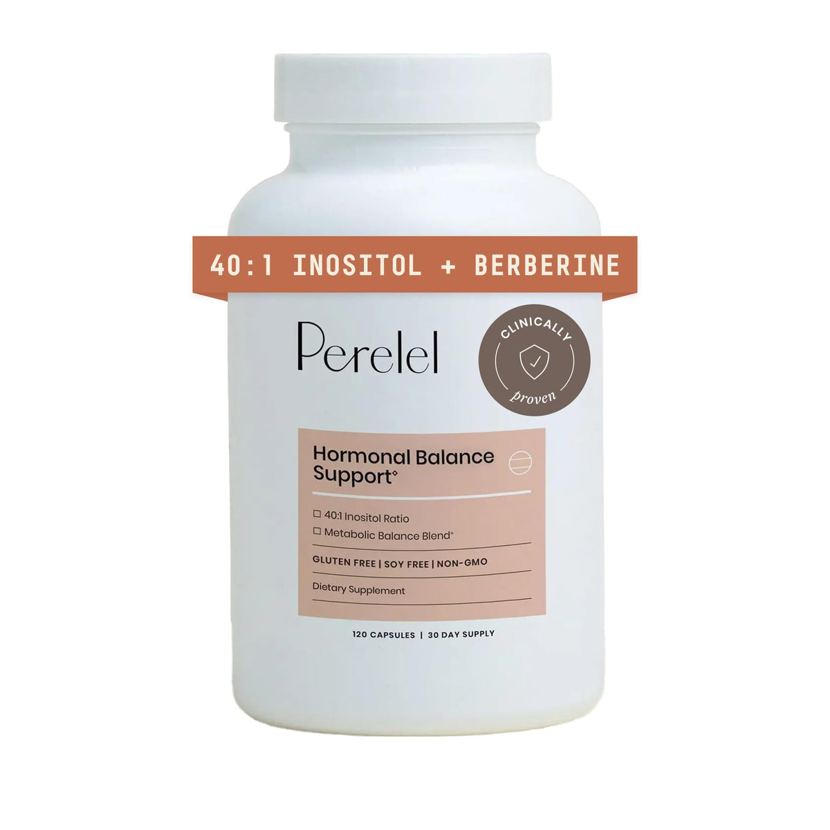 Perelel Hormone Balance bottle and capsules for daily wellness.