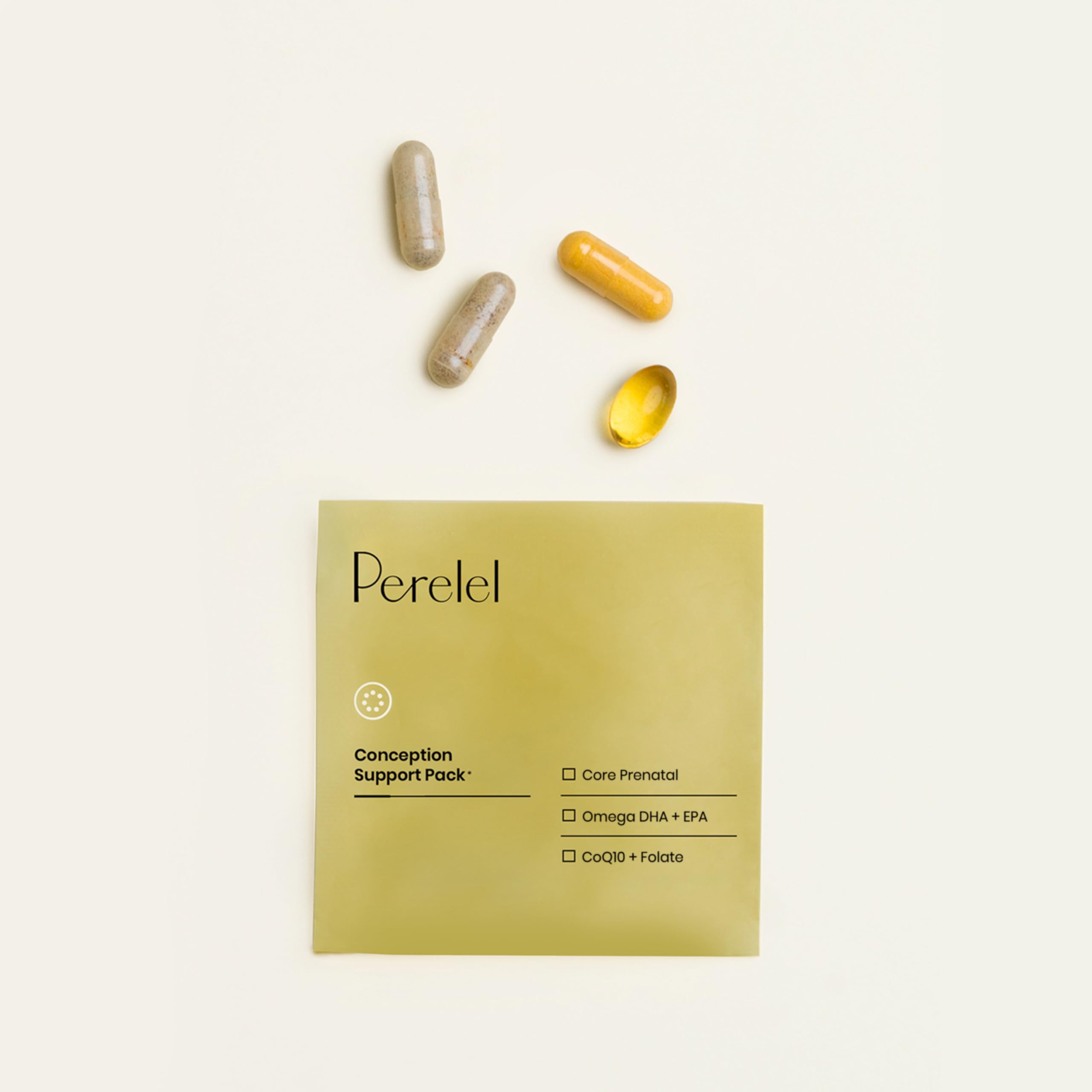 Perelel packaging front-view showcases complete conception support kit