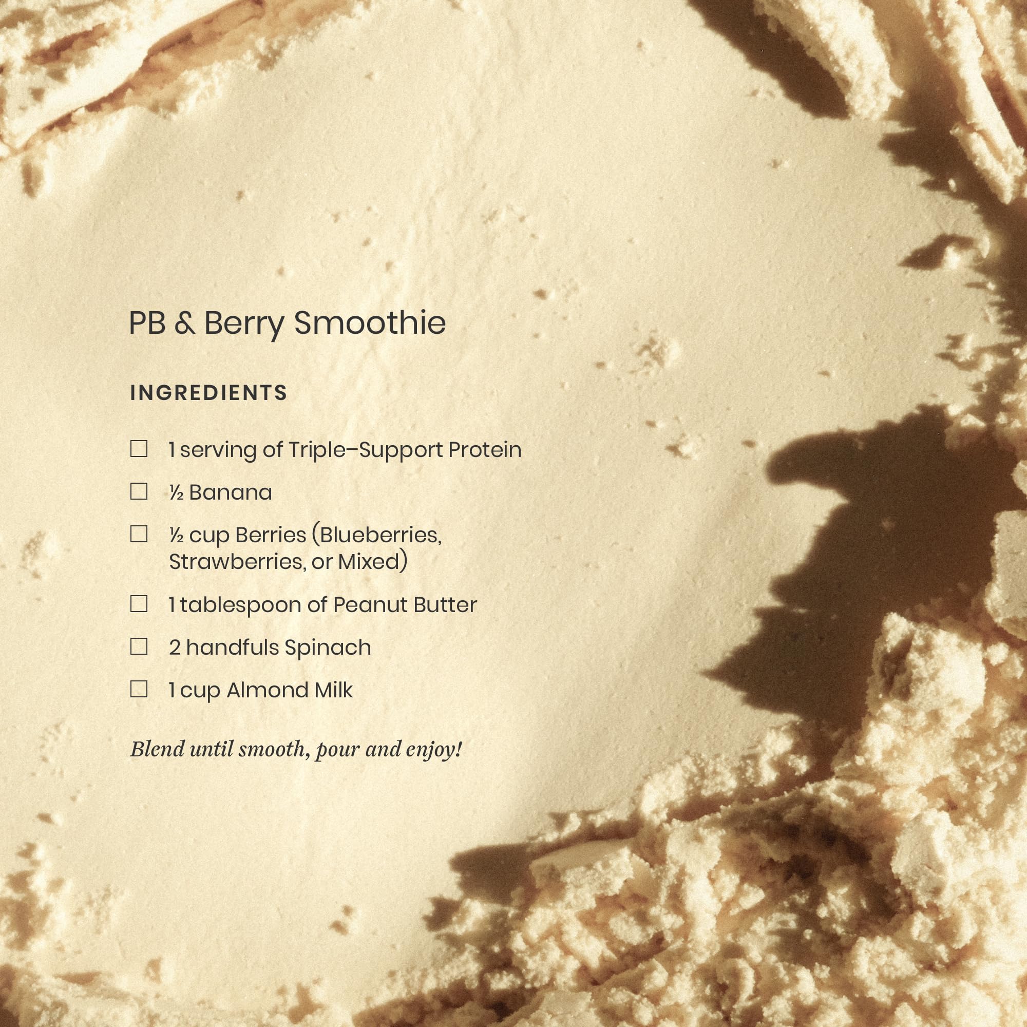 Perelel close-up of ingredients highlighting pea protein and creatine for energy.