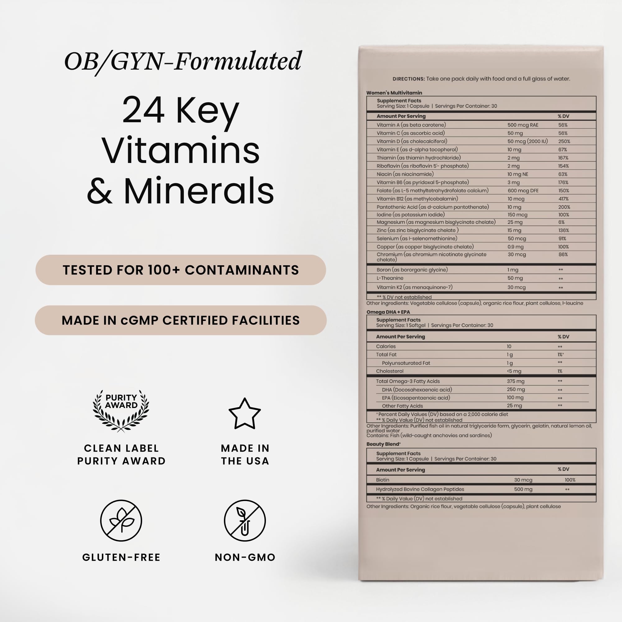 Perelel Women's Multivitamin tablet highlighting essential nutrients for energy and immunity support.