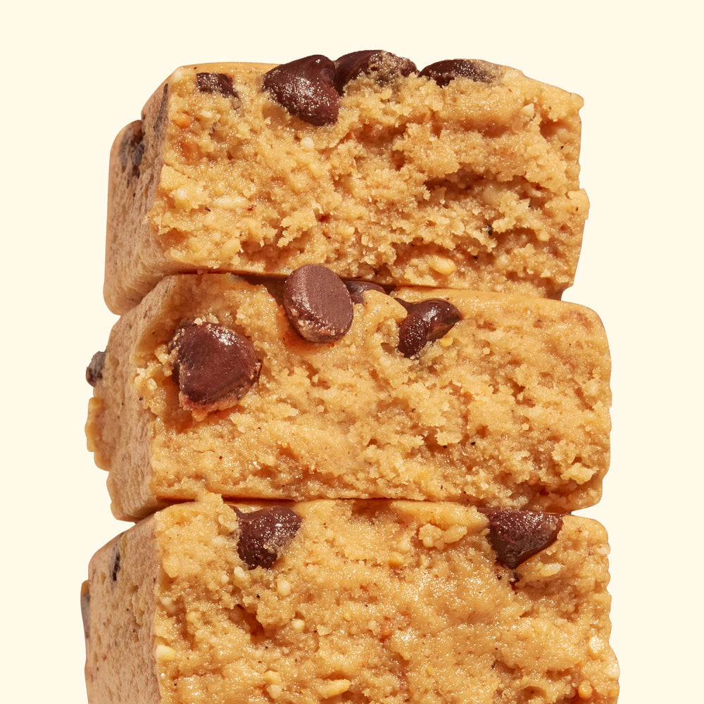 Perfect Bar cookie dough texture close-up with creamy peanut butter.
