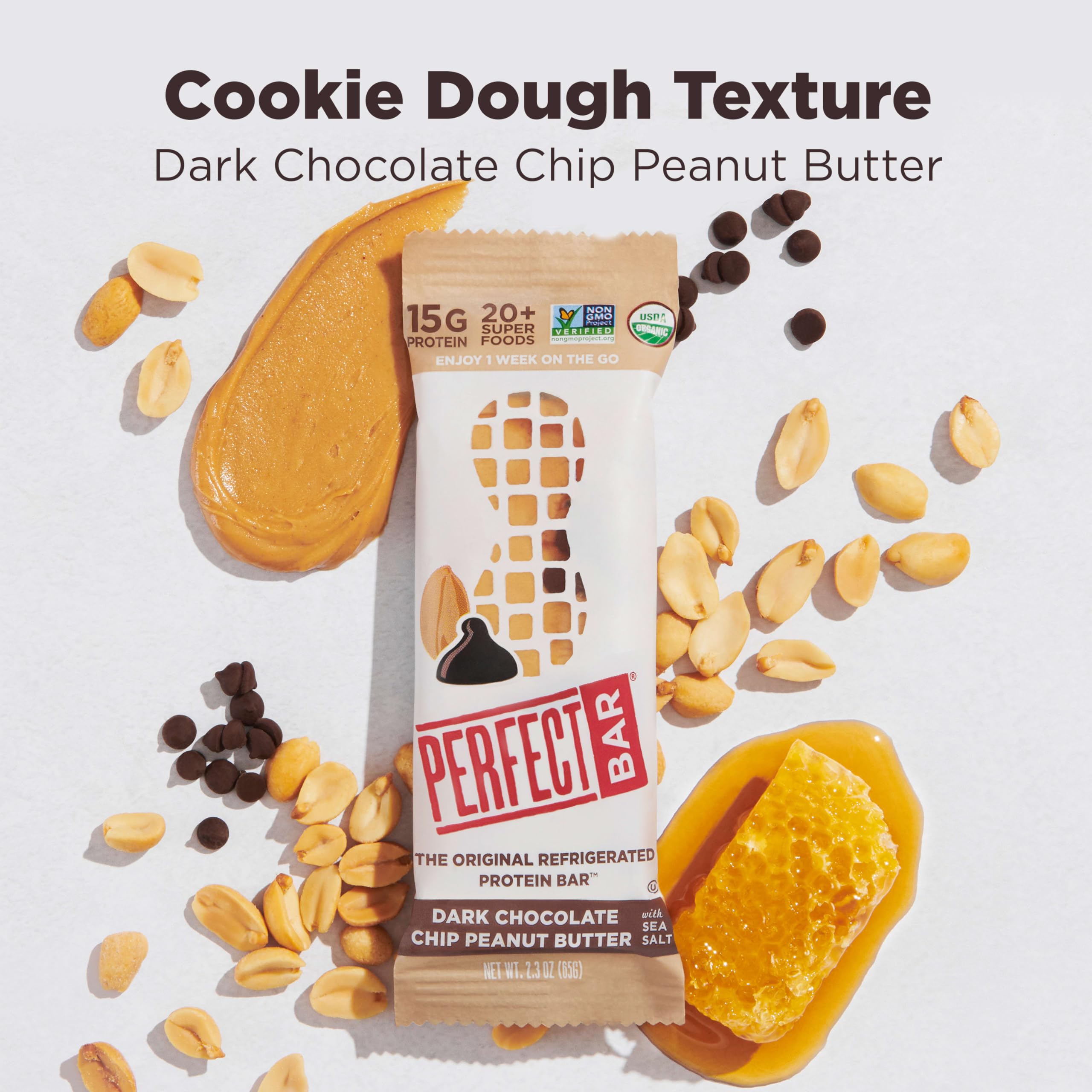 Perfect Bar organic honey drizzle highlight natural sweetness and wholesome ingredients.