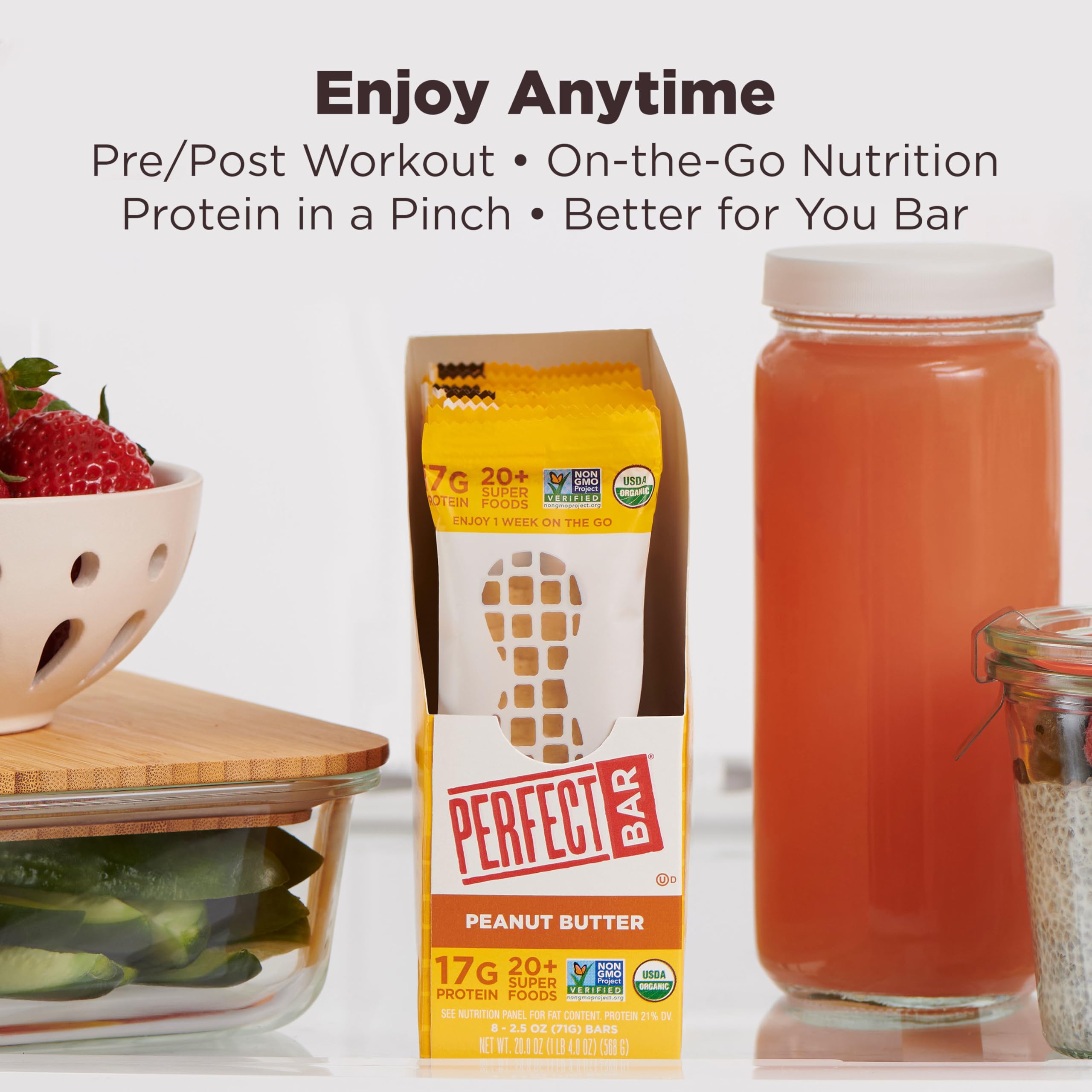 Perfect Bar Peanut Butter Protein Bar ready for on-the-go snacking