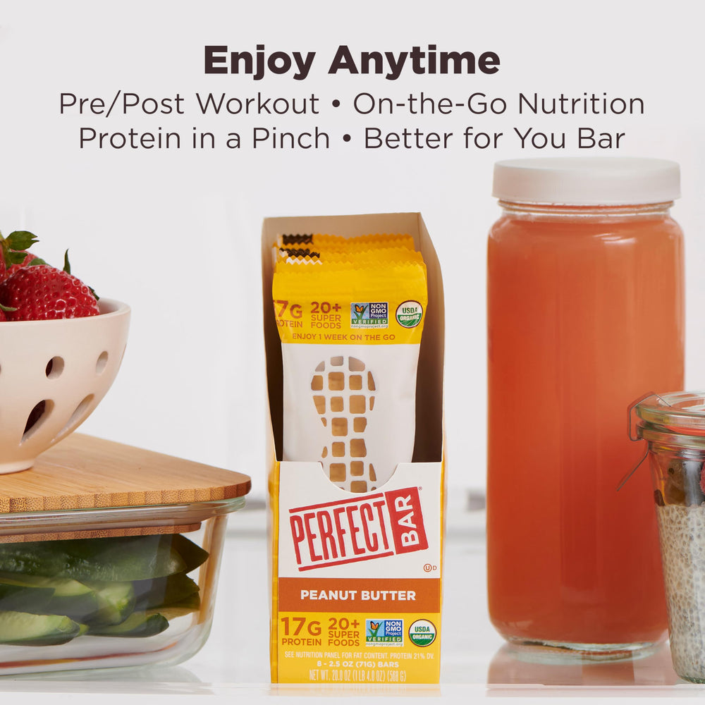 Perfect Bar Peanut Butter Protein Bar ready for on-the-go snacking