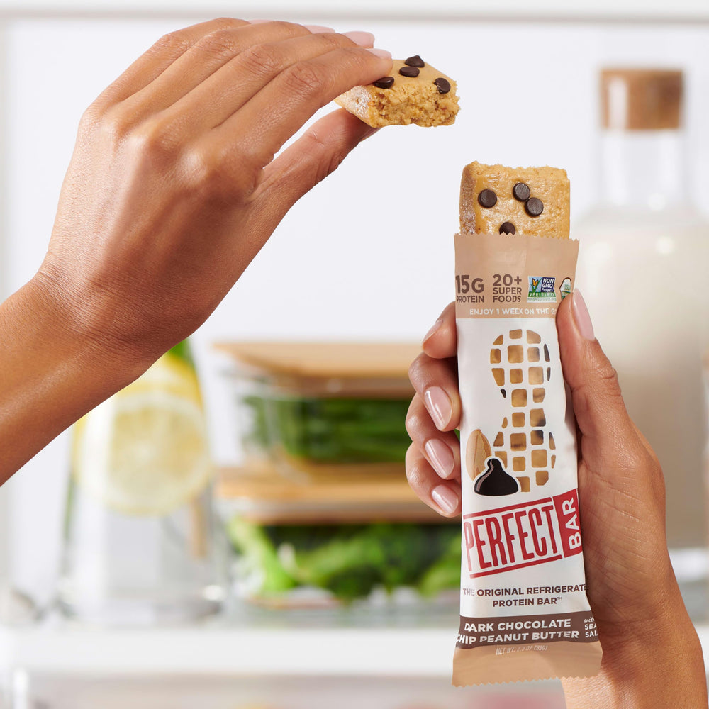 Perfect Bar sea salt crystals close-up enhances perception of balanced savory-sweet flavor.
