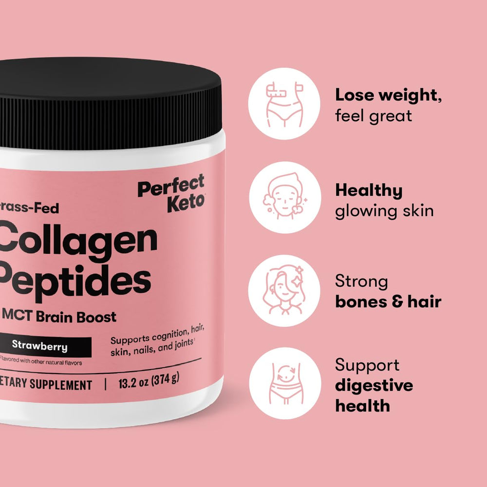 Perfect Keto Collagen Powder label closeup, non-GMO and gluten-free attributes