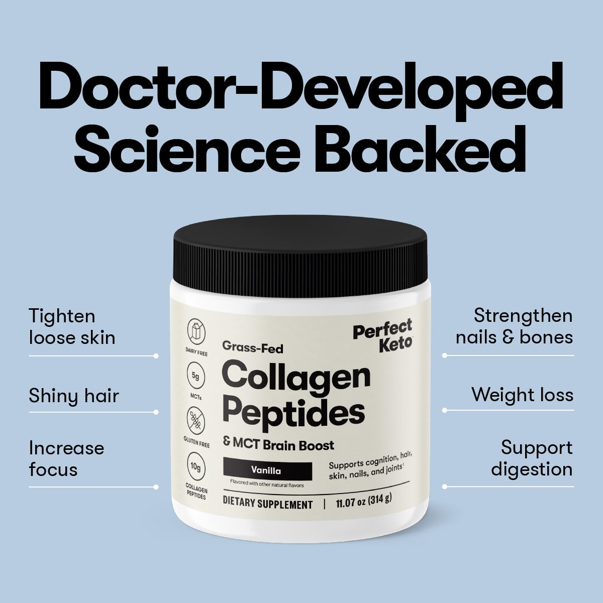 Perfect Keto Collagen Powder with MCT oil, fast energy for busy days