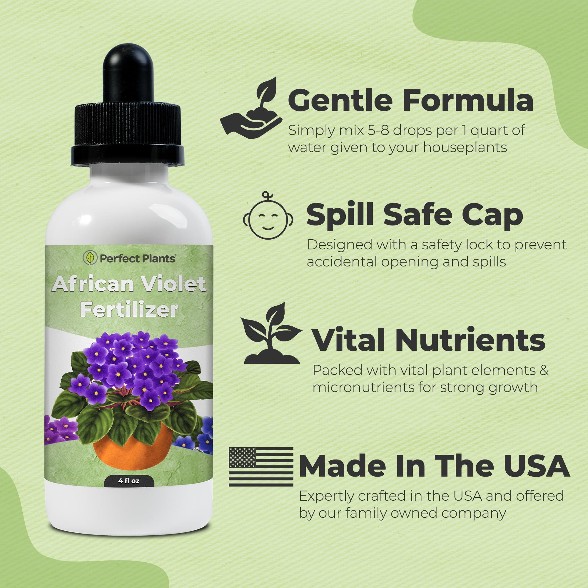 Dilution setup shows easy feeding of violets with Perfect Plants drops.