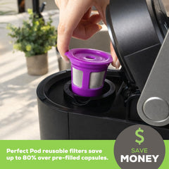 PERFECT POD BPA-free material highlights eco-friendly, reusable design.