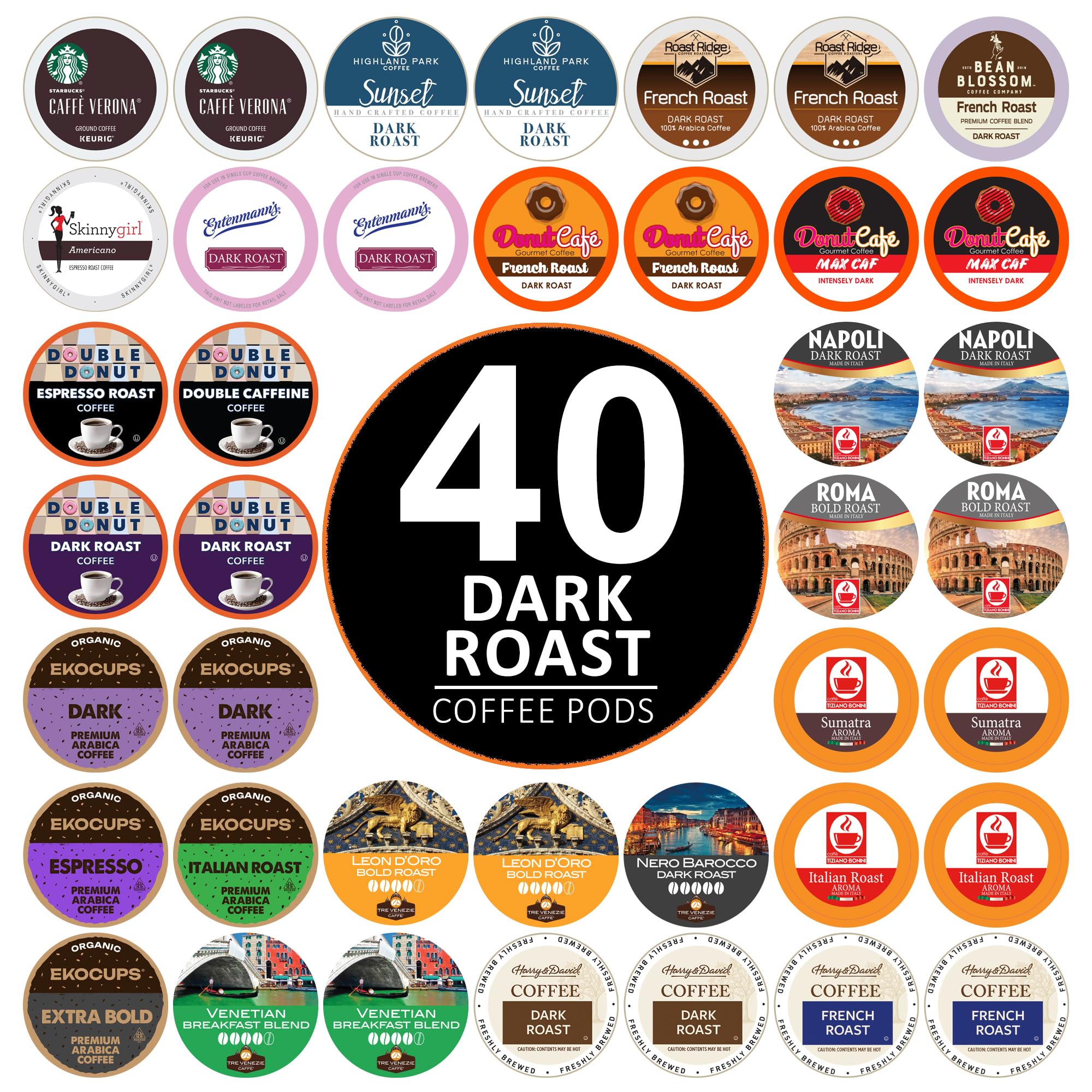 Perfect Samplers dark roast pod variety pack front view with convenient K-Cups assortment.