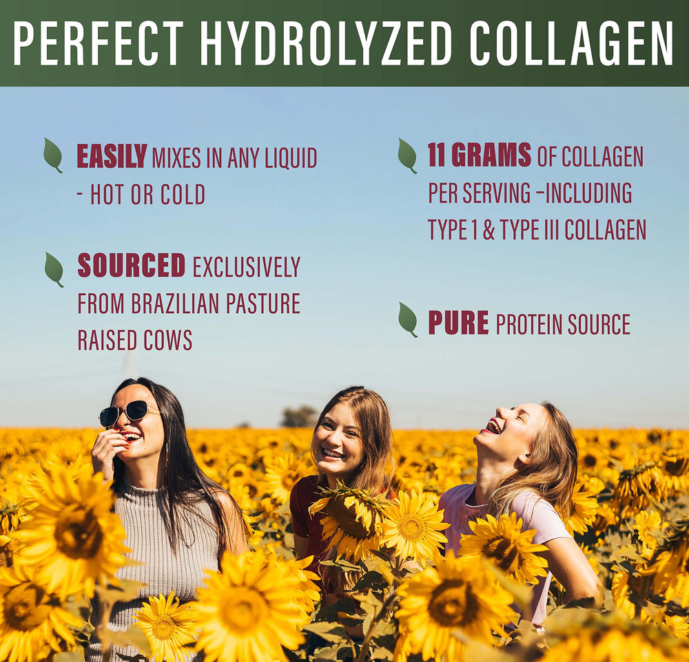 Perfect Supplements collagen powder resting beside a glass of water for hydration.