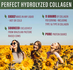 Perfect Supplements collagen powder resting beside a glass of water for hydration.