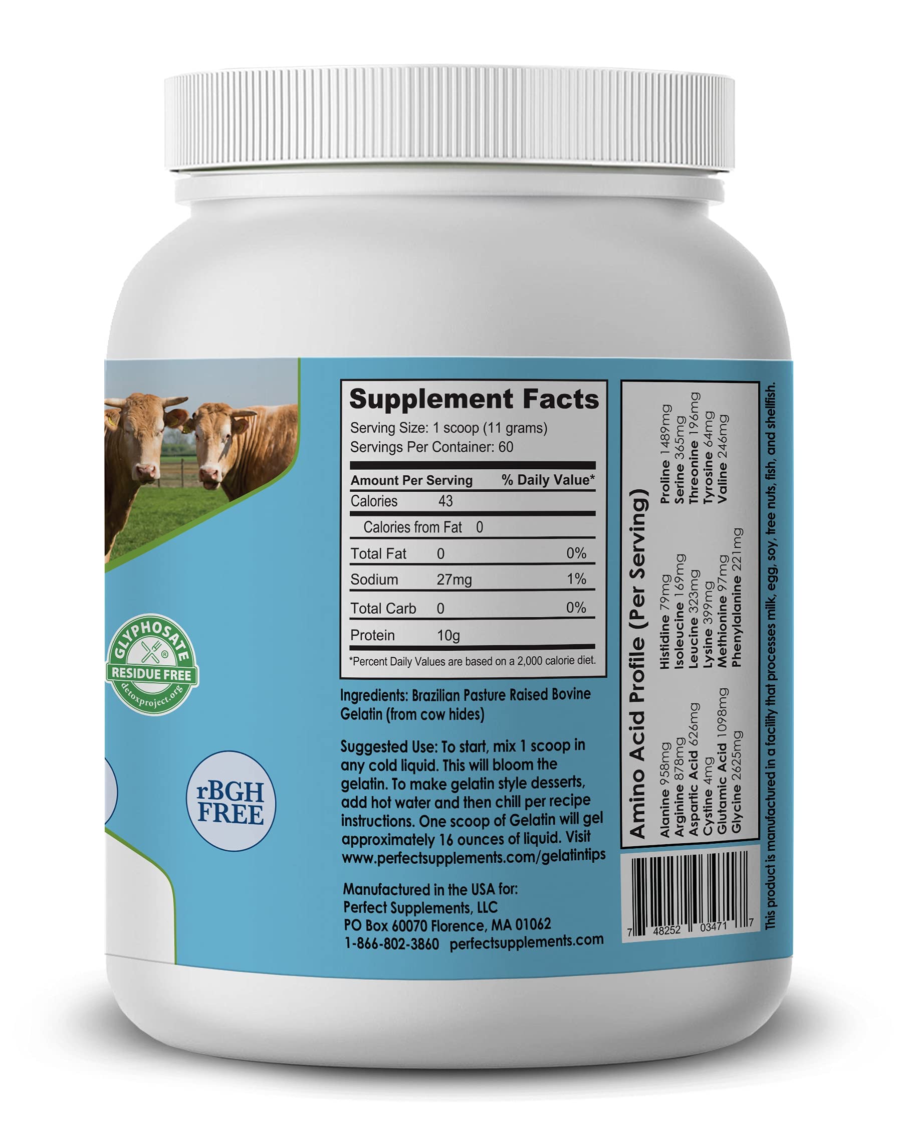 Perfect Supplements bovine gelatin gel features a clear, firm texture for desserts.