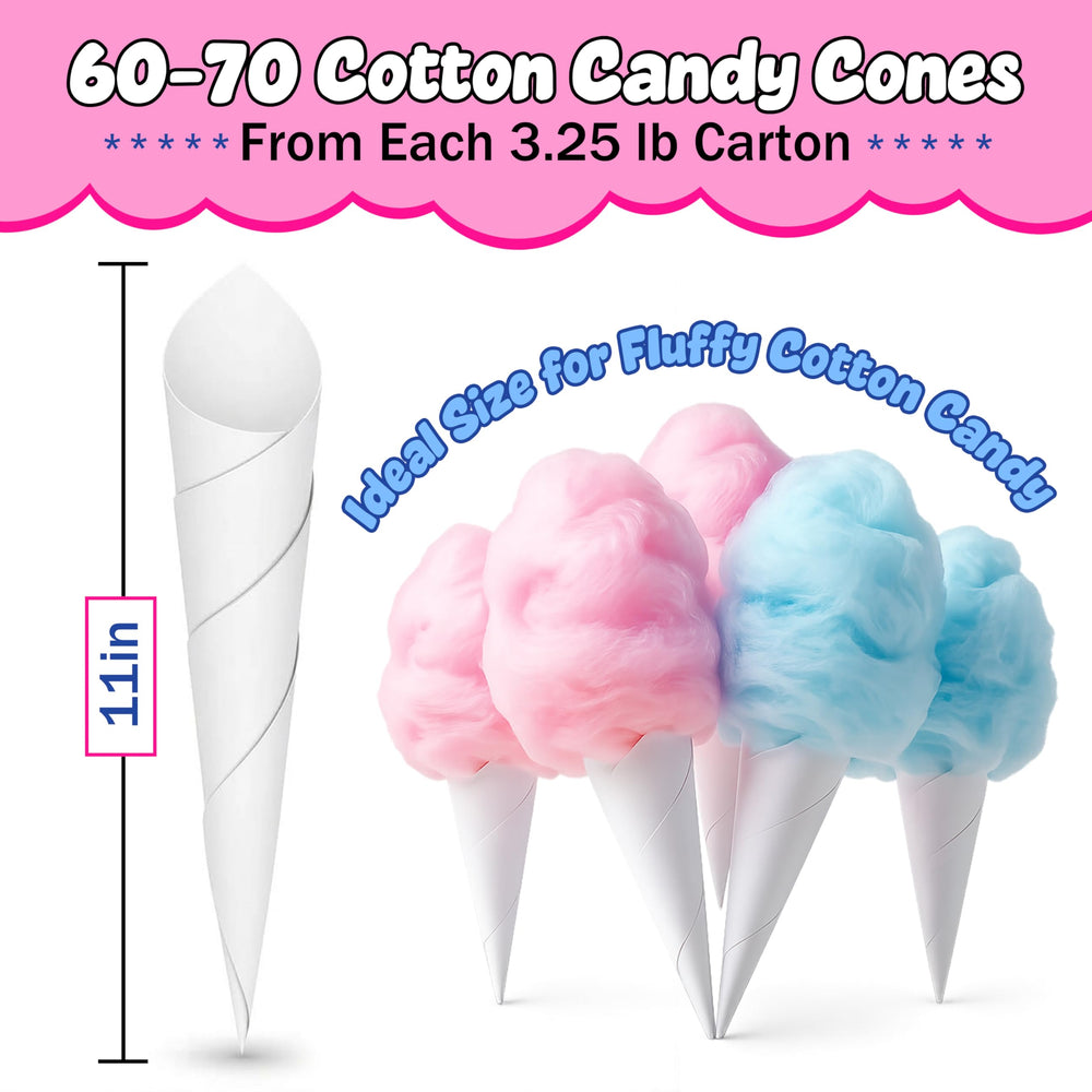 Perfectware 11-inch paper cotton candy cones, 100-count, ready for events.
