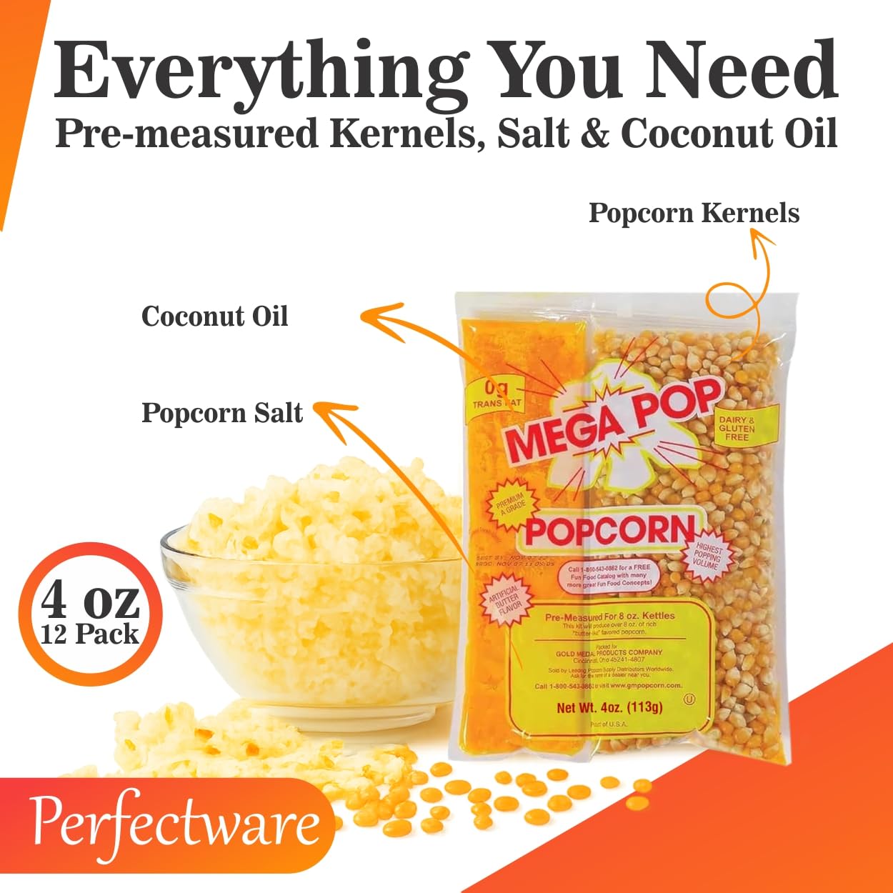 Perfectware salted coconut oil popcorn packet ready-to-use for batches