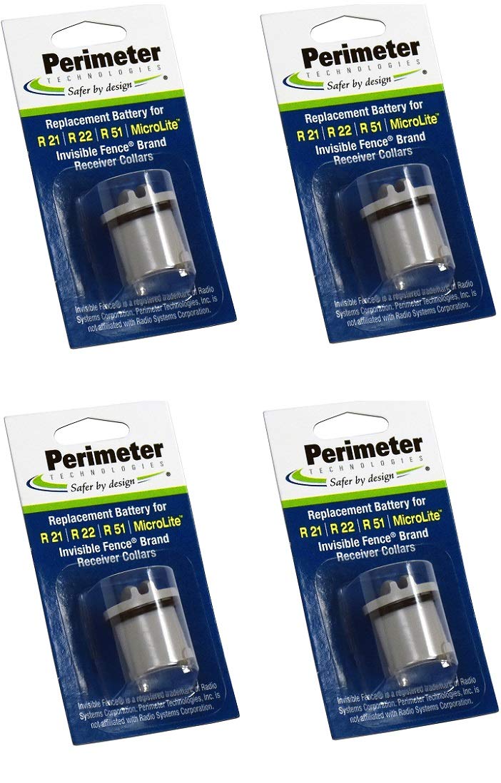 Perimeter Technologies four-pack battery for R21 collar, compact lithium-ion design for extended fence use.