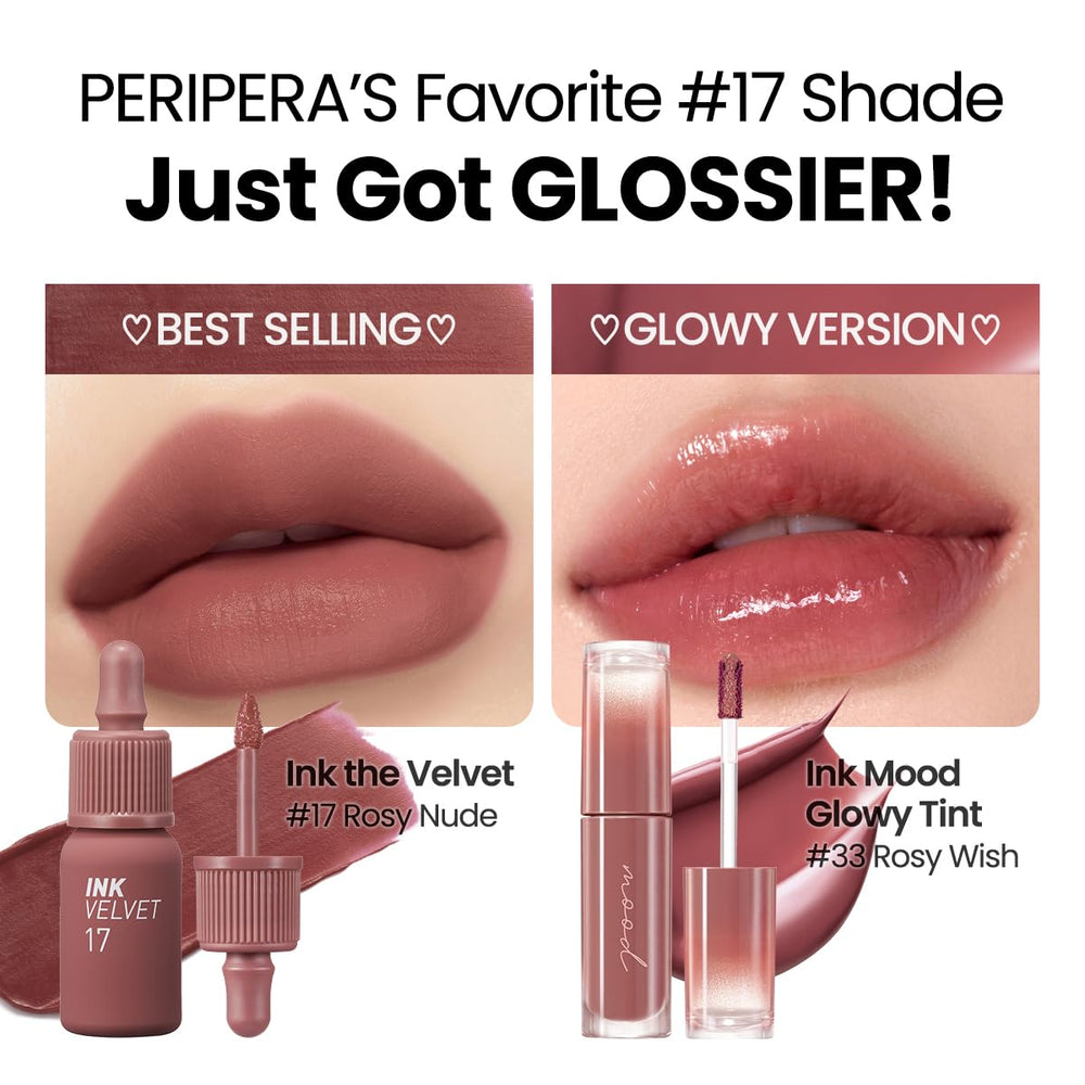 Peripera Ink Mood Glowy Tint lip swatch catching light for glow