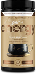 Perk Energy Dutch Hot Cocoa tub front for quick, flavorful caffeine boost