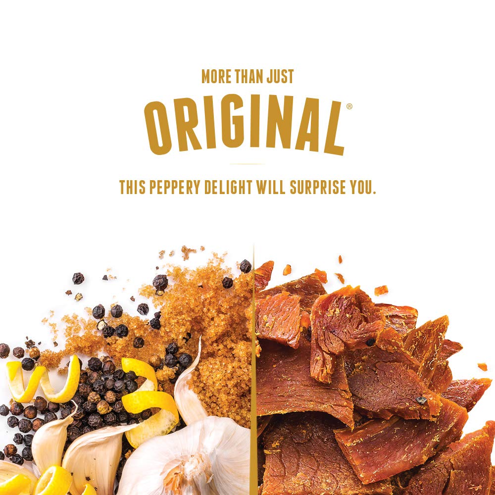 Five flavors close-up showing Perky Jerky turkey jerky variety