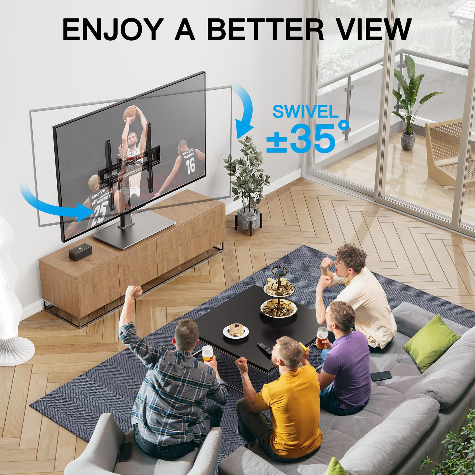 Perlesmith height-adjustment options let you set the TV at multiple levels.