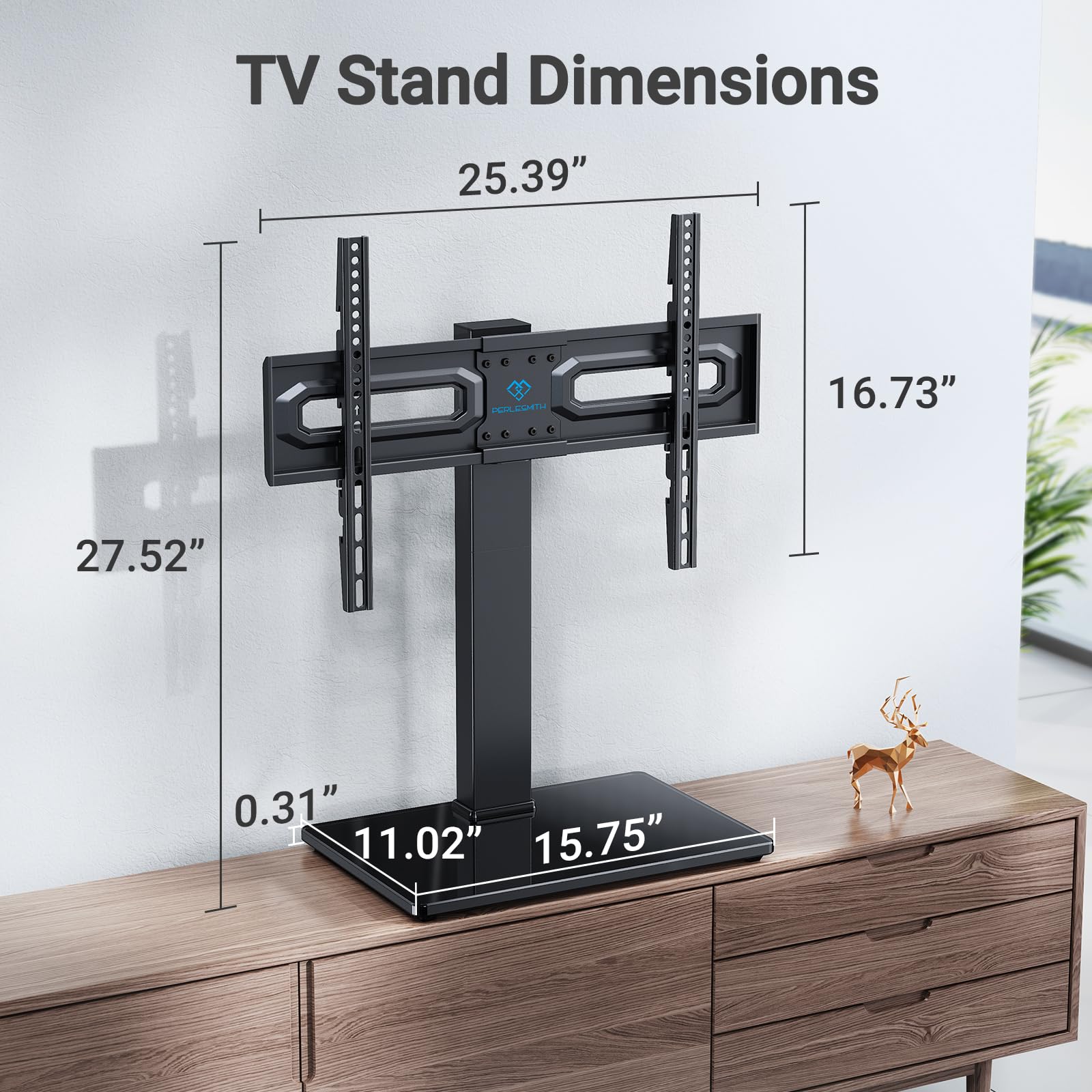 PERLESMITH PSTVS35 compatible base supports secure placement on tabletops.