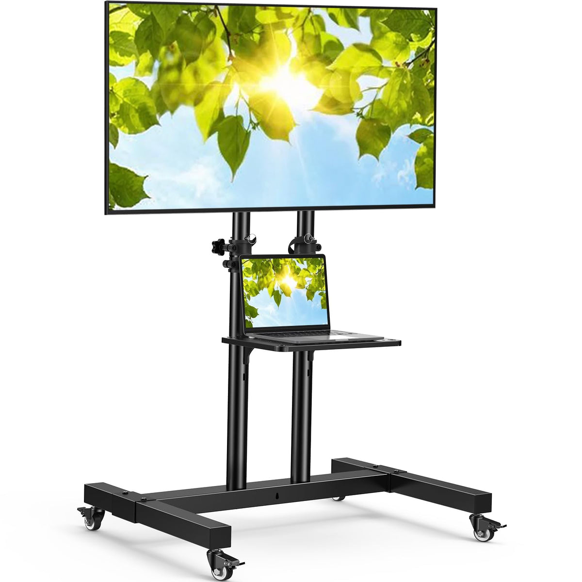 PERLESMITH rolling TV stand assembly shows easy setup and stable base.