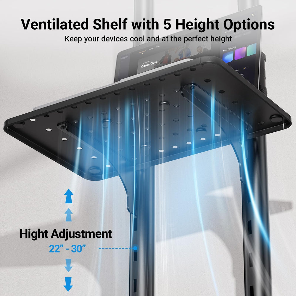 PERLESMITH ventilated media shelf keeps components cool and neatly organized.