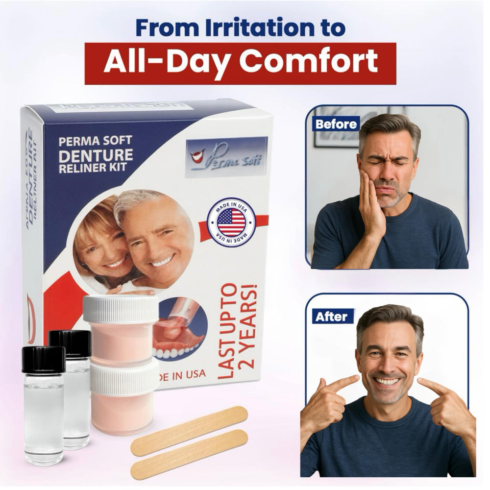 Perma Soft reliner application on dentures forming a secure cushion