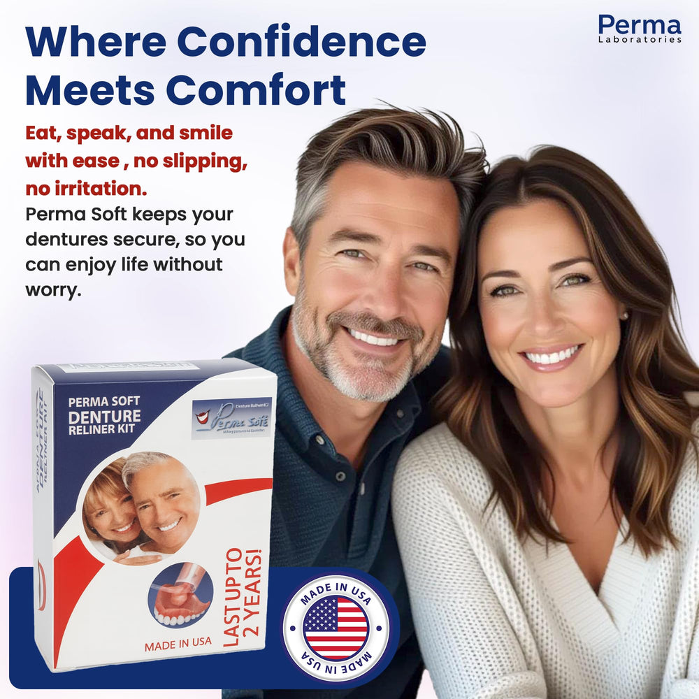 Perma Soft mixing instructions showing powder and liquid for a smooth reline