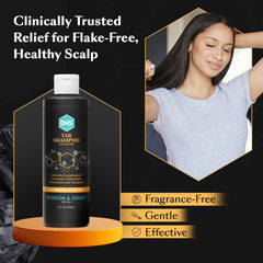 User applies gentle lather from Person & Covey DHS Tar Shampoo on scalp.