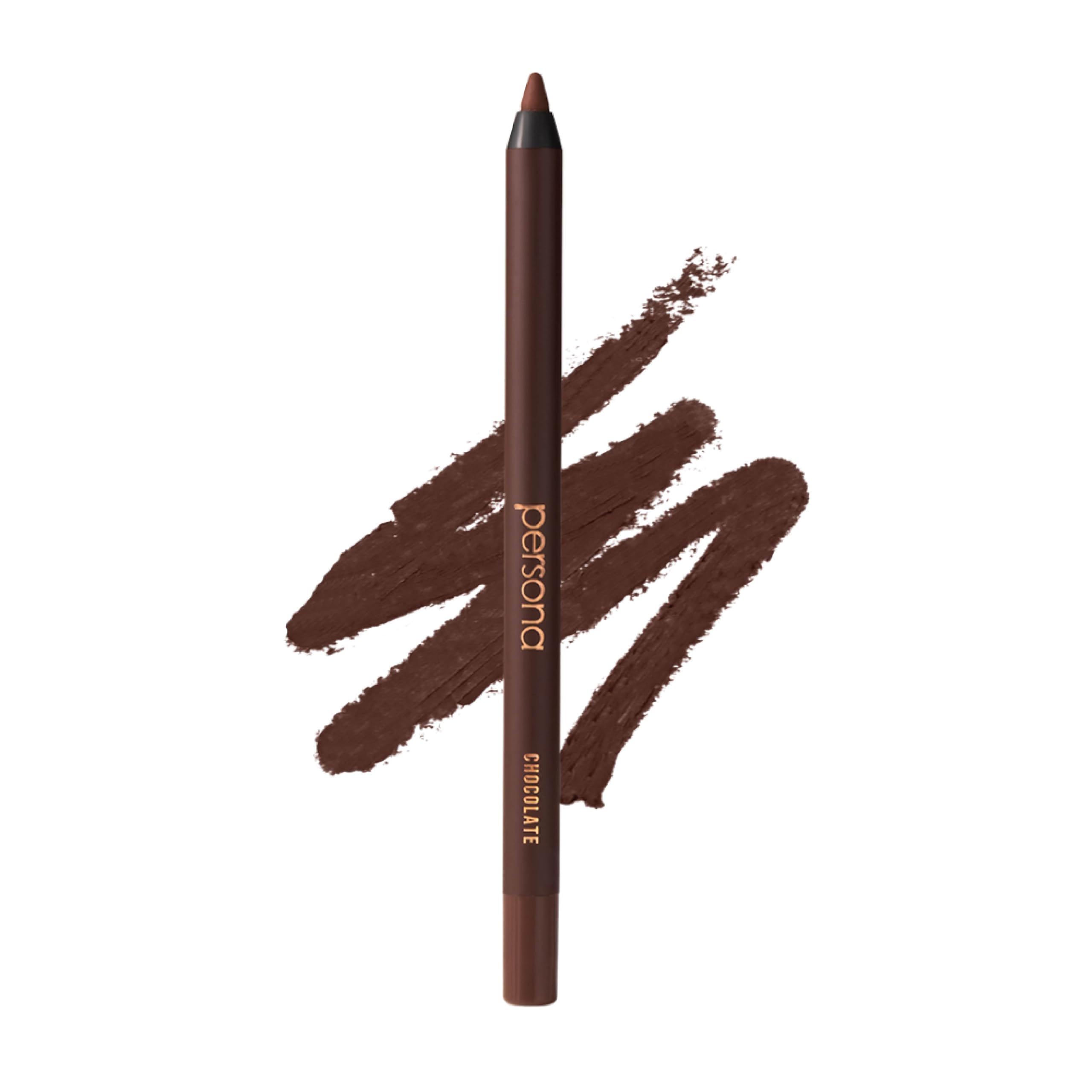Persona 24HR Chocolate Eyeliner Pencil packaging highlights vegan formula for everyday elegance.